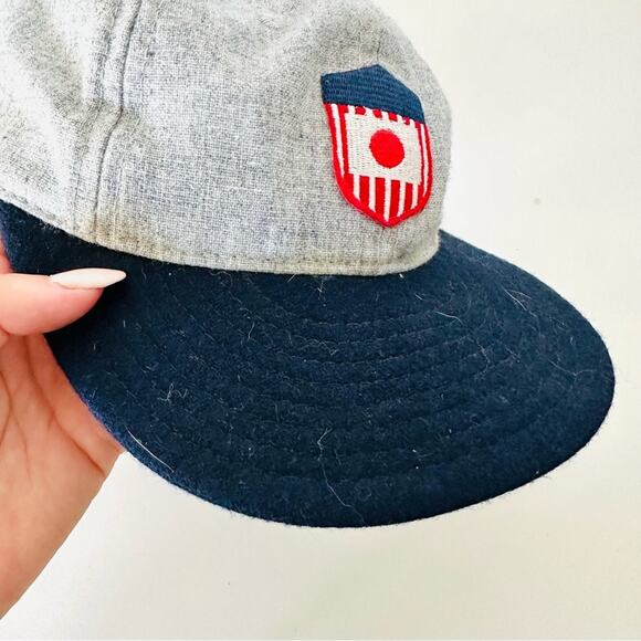 EBBETS FIELD Grey Flannel Brown Leather Snapback Adjustable Baseball Hat Cap - Picture 3 of 10